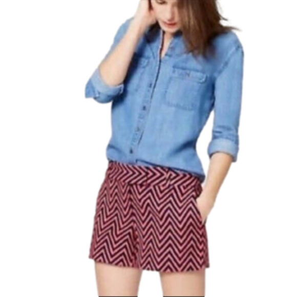 Ann Taylor LOFT The Riviera Shorts size 2 Coral pink Navy Chevron Stripe cotton - Picture 1 of 11